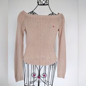 JJ Basic Cream Boat Scoop Neck Fine Cable Cotton Knit Crop Sweater Medium